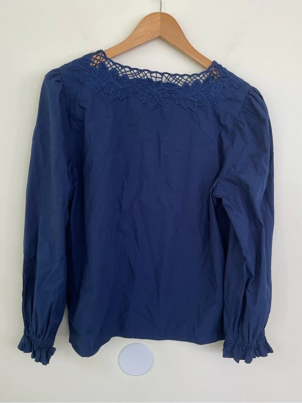 J Crew V-neck Top with Eyelet Trim in Dark Blue M Medium BL038 Lace Peasant Top